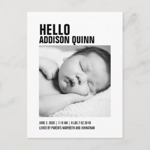 Fett gedruckte Baby-Foto-Geburtsanzeige-Postkarte Ankündigungspostkarte