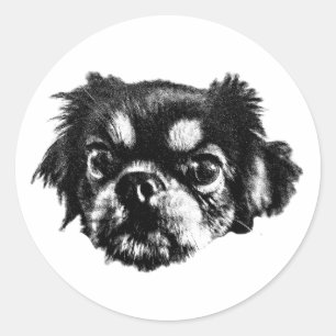 Fett gedruckter Pekingese-Aufkleber – Schwarz-Weiß Runder Aufkleber