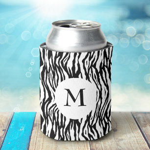 Fett gedrucktes Schwarz-Weiß-Zebramuster-Monogramm Dosenkühler