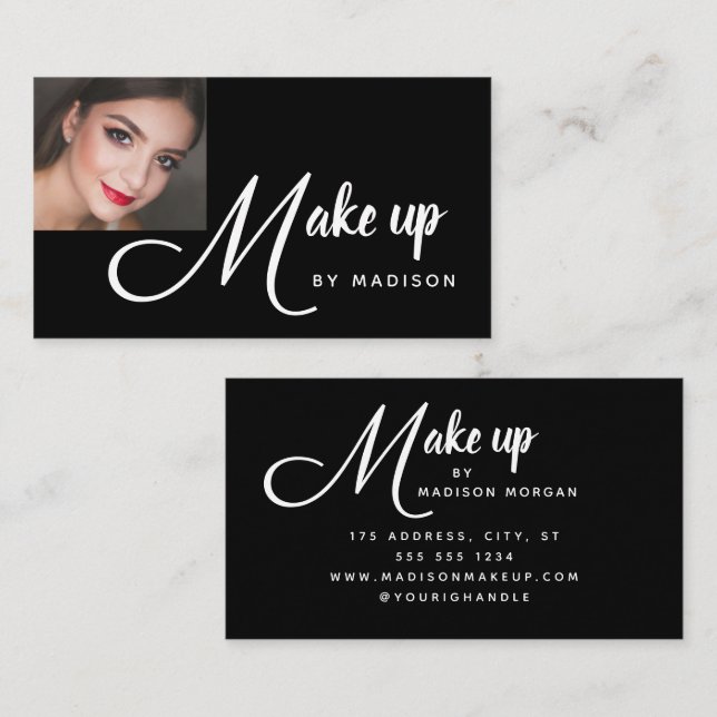 Fett gedrucktes schwarzes und weißes Foto-Make-up Visitenkarte (Vorne/Hinten)