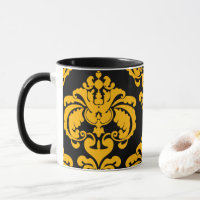 Fett Gelb & Schwarz Elegantes Chic Damask Muster