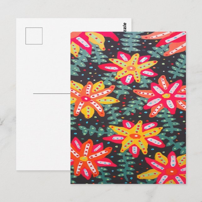 Fett Gelb und orange Blume auf schwarz Postkarte (Vorne/Hinten)