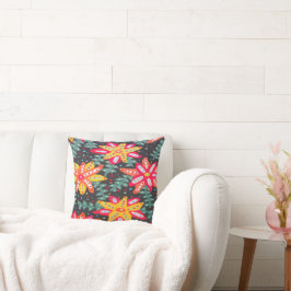 Fett Gelb und orange Blume Schwarz Kissen