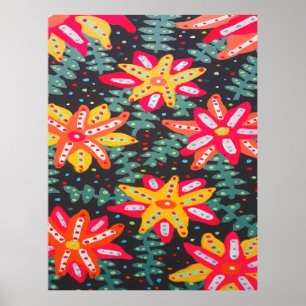 Fett Gelb und orange Blume Schwarz Poster