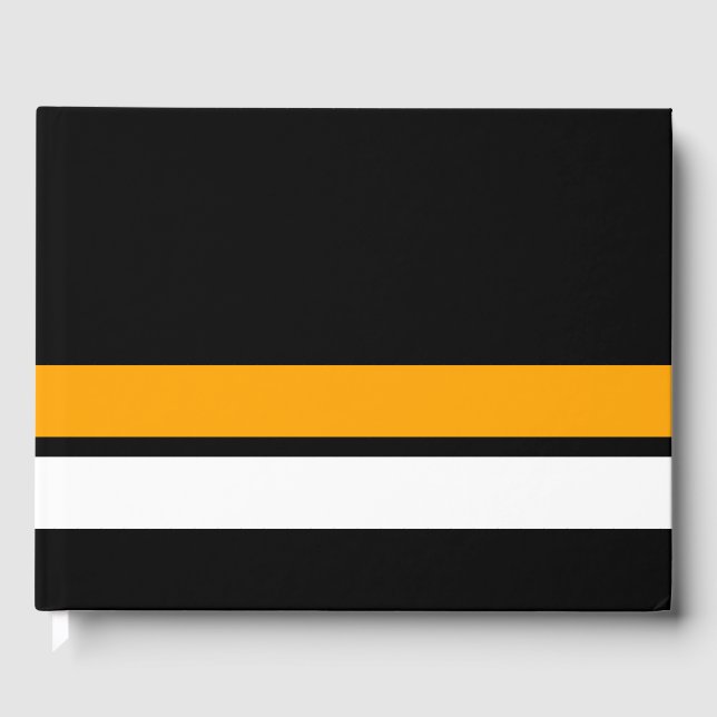 Fett gelbe Streifen mit weißer Kante auf schwarz Gästebuch (Vorderseite)