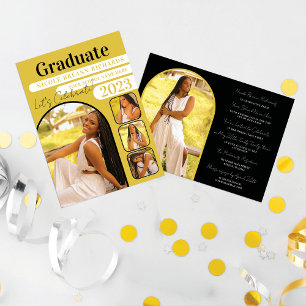 Fett-Gelbes Schwarzes Typografisches Foto Abschlus Einladung