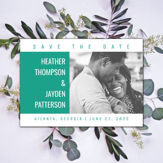 Fett geometrisches Foto Save the Date | Arcadia Gr (Arcadia Green Bold Geometric Photo Save the Date)