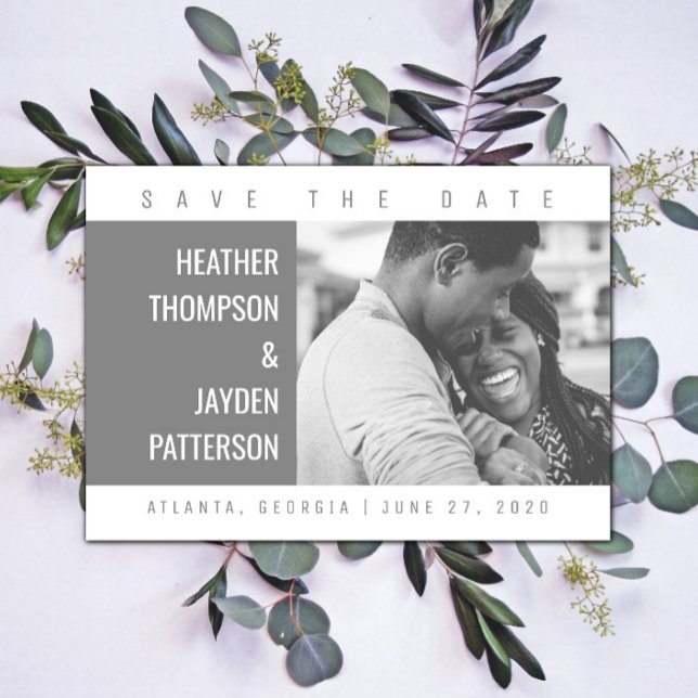 Fett geometrisches Foto Save the Date | Grau (Gray Bold Geometric Photo Save the Date)