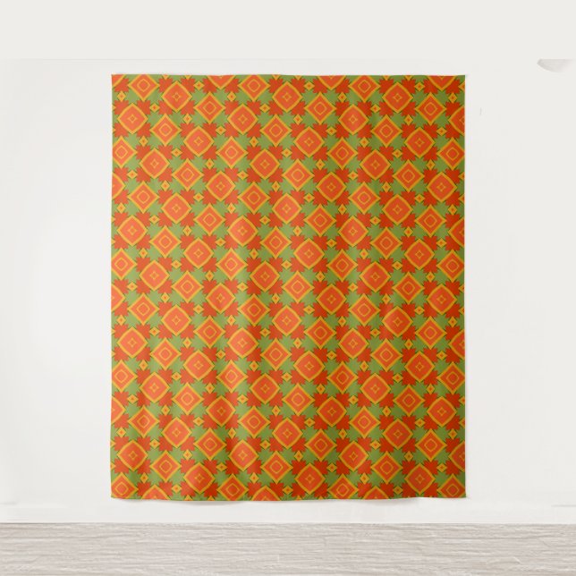 Fett geometrisches Orange und grünes Tapestyle Wandteppich (Vorderseite)
