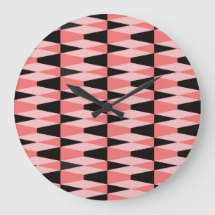Fett geometrisches Schwarz-Rosa-Muster Große Wanduhr