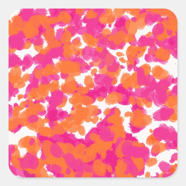 Fett Girl Hot Pink Fuchsia Orange Paint Splashes Quadratischer Aufkleber (Vorderseite)