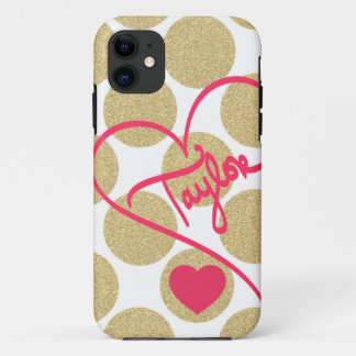 Fett Glitzer Gold Dots Herzstück und handgeschrieb iPhone 11 Hülle