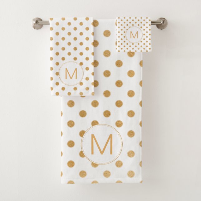 Fett Gold Dot Monogram Set, JEDER FARBhintergrund! Badhandtuch Set (Insitu)