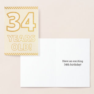 Fett, Goldfoil "34 JAHRE ALT!" Geburtskarte Folienkarte