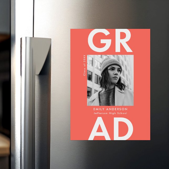 Fett Grad Coral Foto Abschluss Magneteinladung (Von Creator hochgeladen)