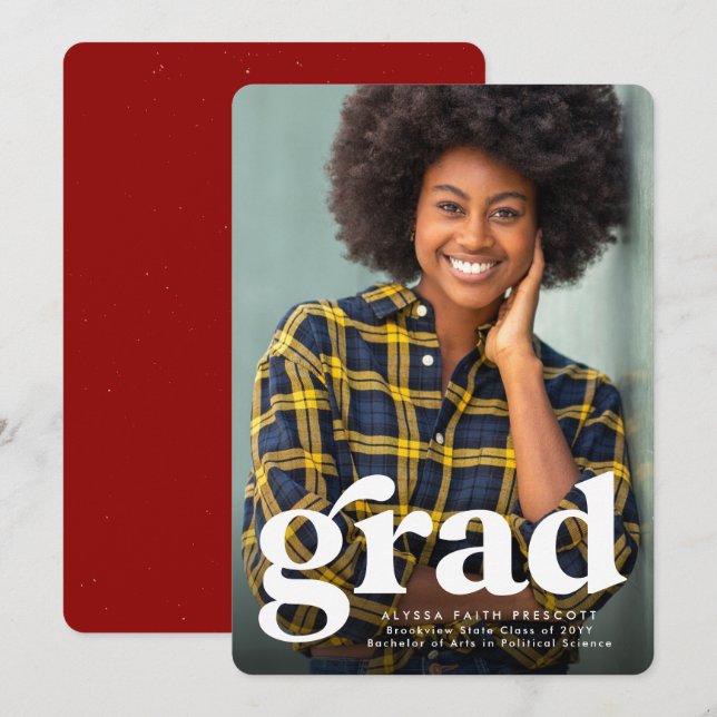 Fett grad einfache rote Foto Abschluss Ankündigung (Vorne/Hinten)