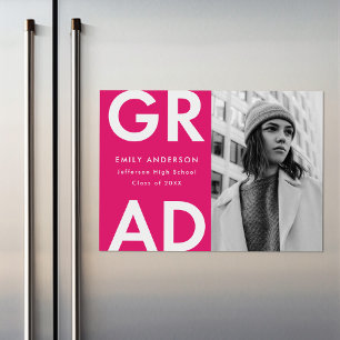 Fett Grad Hot Pink Foto Abschluss Magneteinladung