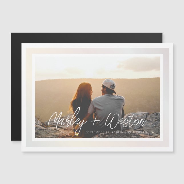 Fett-Gradient-Border-Foto Save the Date Magneteinladung (Vorne/Hinten)