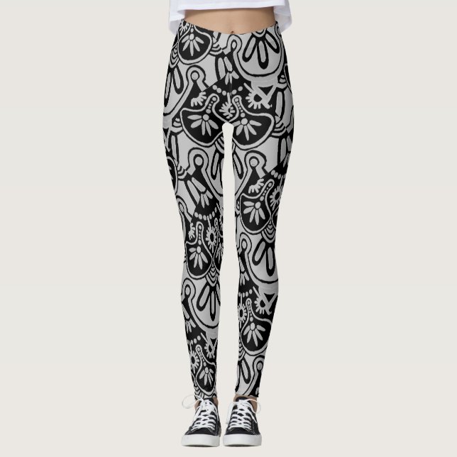 Fett graue und schwarze Print-Leggings Leggings (Vorderseite)