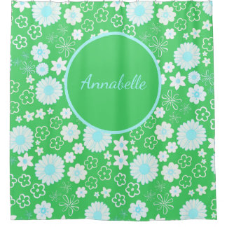Fett grüne Blume Blumenmuster mit Namen Duschvorhang