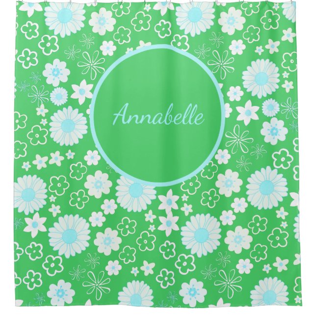 Fett grüne Blume Blumenmuster mit Namen Duschvorhang (Vorderseite)