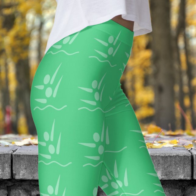 Fett grüne Frauen Synchronschwimmmuster Leggings (Womens Synchronised Swimming on Sea Green)