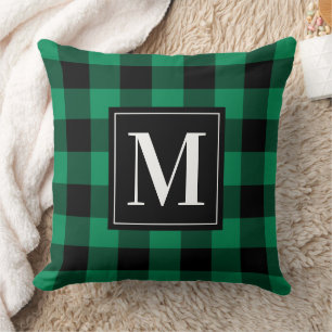 Fett Grüne Schwarze Buffalo Karo Monogramm Weihnac Kissen