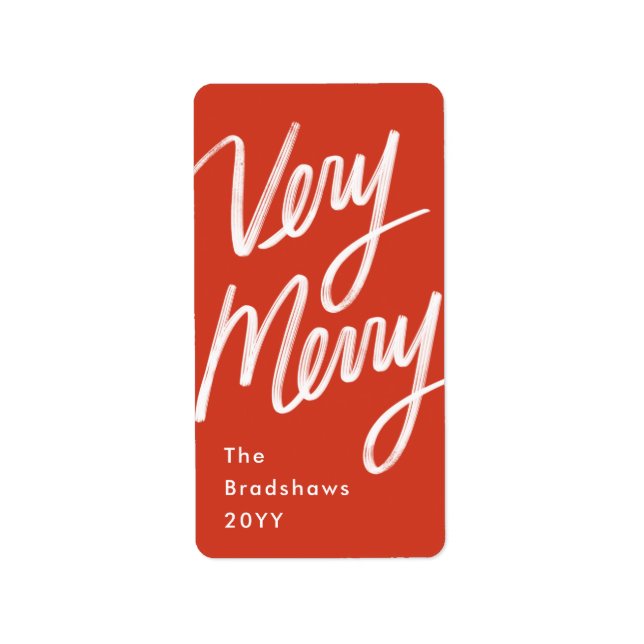 Fett Hand Letted Sehr frohe Ferien Rot Adressaufkleber (Vorne)