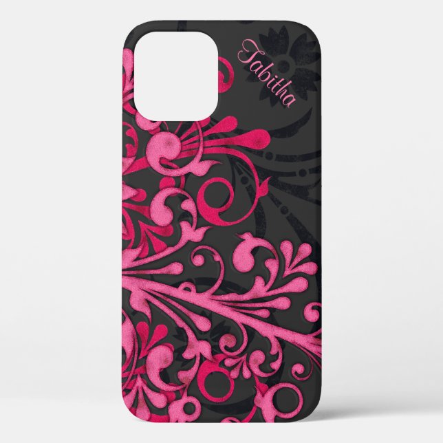 Fett heißrosa Schwarz Elegant Floral Case-Mate iPhone Hülle (Rückseite)