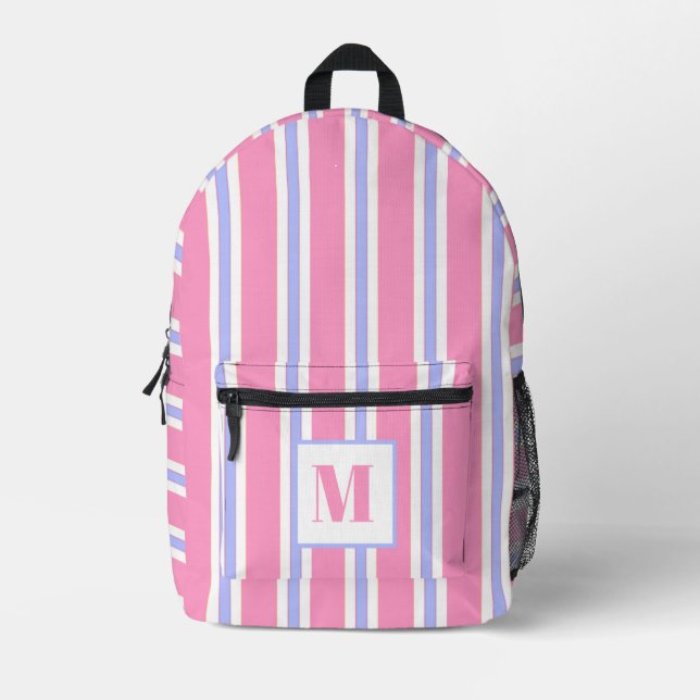 Fett heißrosa und Lila Streifen - Mit Monogramm Bedruckter Rucksack (Vorderseite)