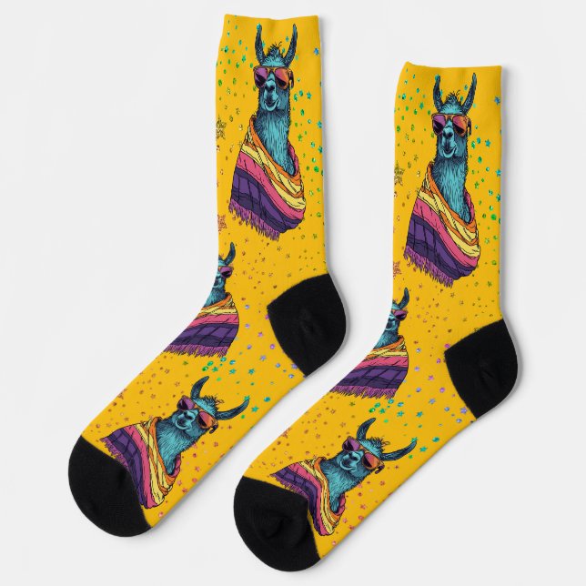 Fett, hell Llama in Sonnenbrillendesign Socken (Linkes Detail)
