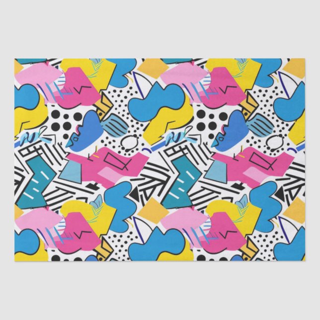 Fett helle Farben 90er Abstraktes Funky Art Muster Seidenpapier (Vorderseite)