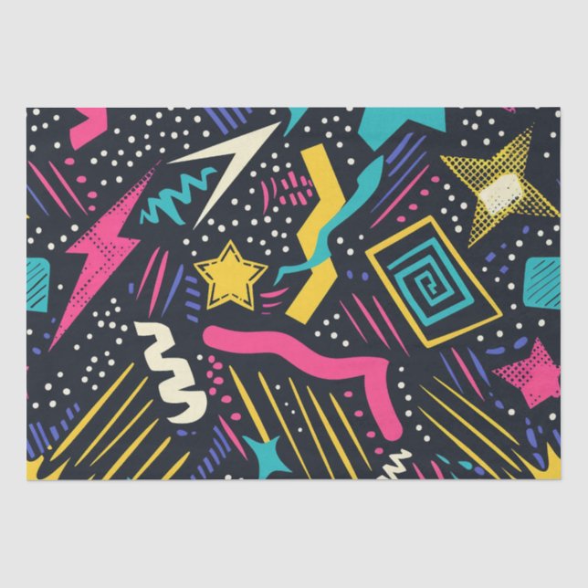 Fett helle Farben 90er Abstraktes Funky Art Muster Seidenpapier (Vorderseite)