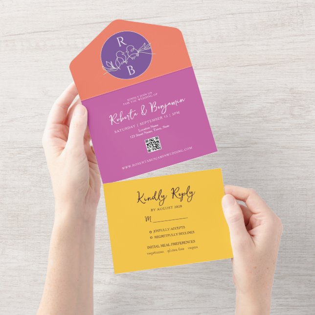 Fett-hellrosa Hochzeit alles in einer Einladung (Abreißen)