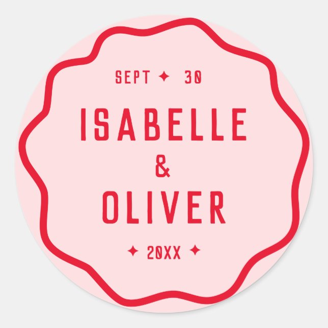 Fett hellrosa rosa, rosa, gequiggle Wavy Retro-Kur Runder Aufkleber (Vorderseite)