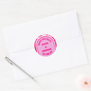 Fett Hochzeitdatum Save the Date rosa Gefärbte Kra Runder Aufkleber