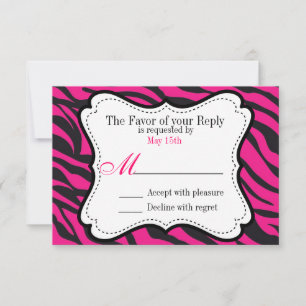 Fett-Hot-Pink-Black-Zebra-Streifen Hochzeit lädt e RSVP Karte