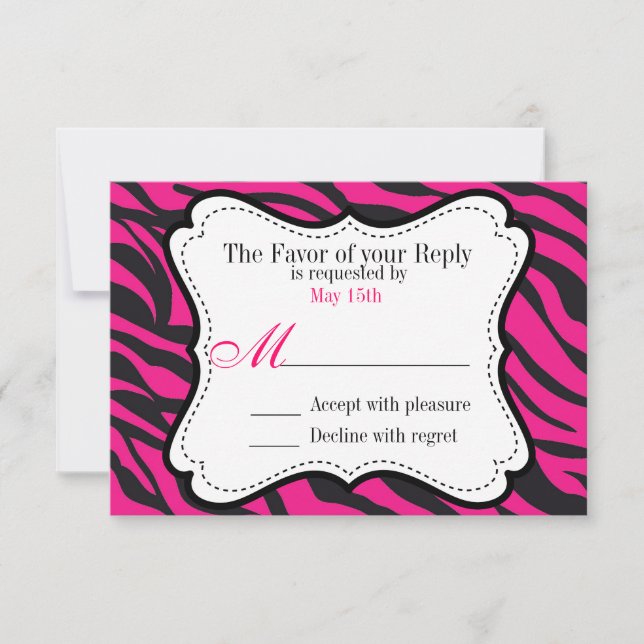 Fett-Hot-Pink-Black-Zebra-Streifen Hochzeiten lade RSVP Karte (Vorderseite)