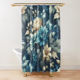 Fett in Blau und zarte Creme Florals Duschvorhang