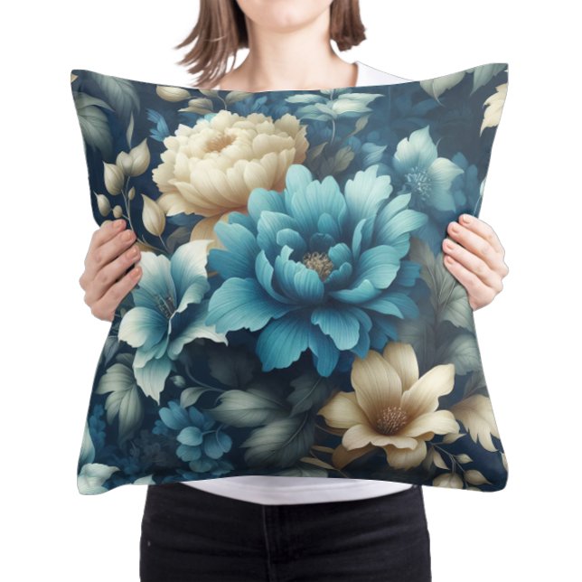 Fett in Blau und zarte Creme Florals Kissen (Von Creator hochgeladen)