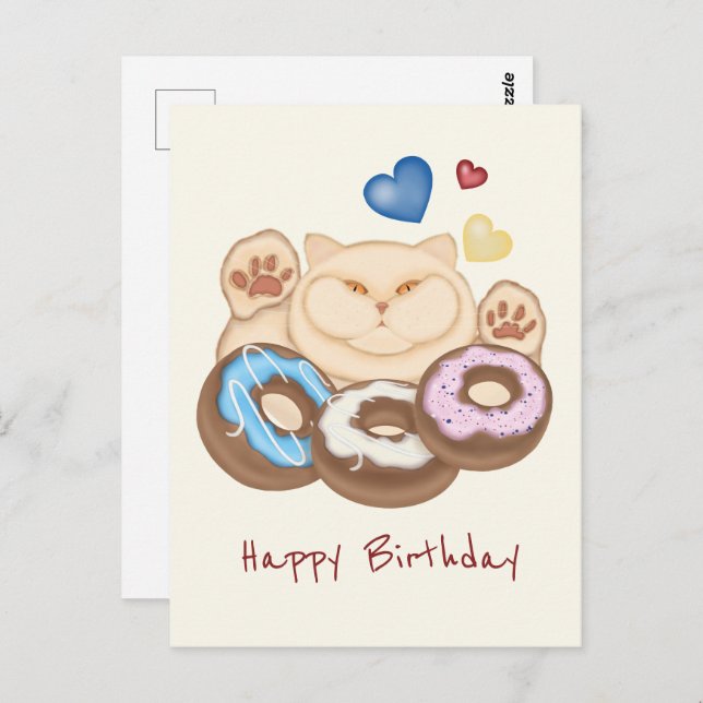 Fett Katze Süßzahn Happy Birthday Postkarte (Vorne/Hinten)