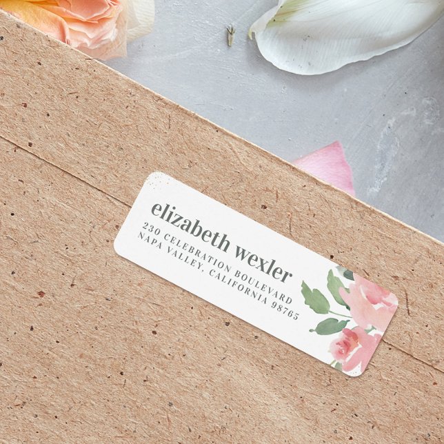 Fett kleiner Großbuchstaben Name Wasserfarbe Rose  (Return Address Label Mock-up)