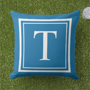 Fett kobaltblau weiß quadratischer Rahmen Monogram Kissen