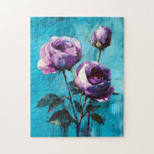 Fett Lila Rose auf blau Puzzle