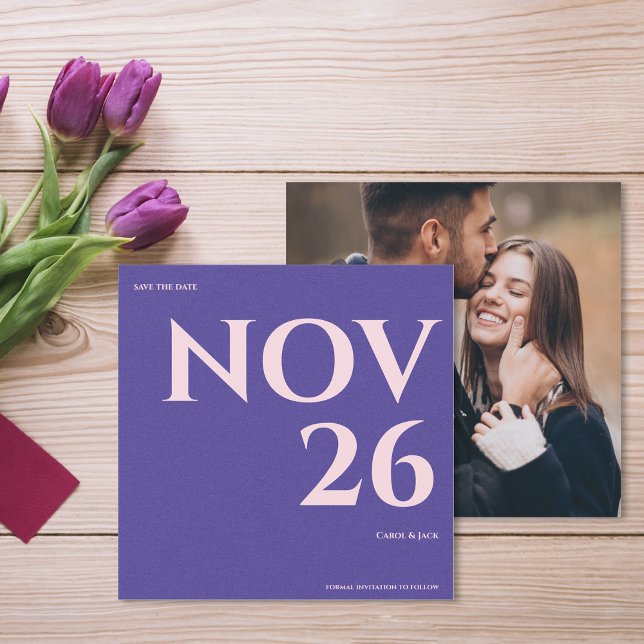 Fett Lila und blütendes Foto Hochzeit Sichern Sie  Ankündigung (Bold Purple & Blush Photo Wedding Save the Date Announcement)