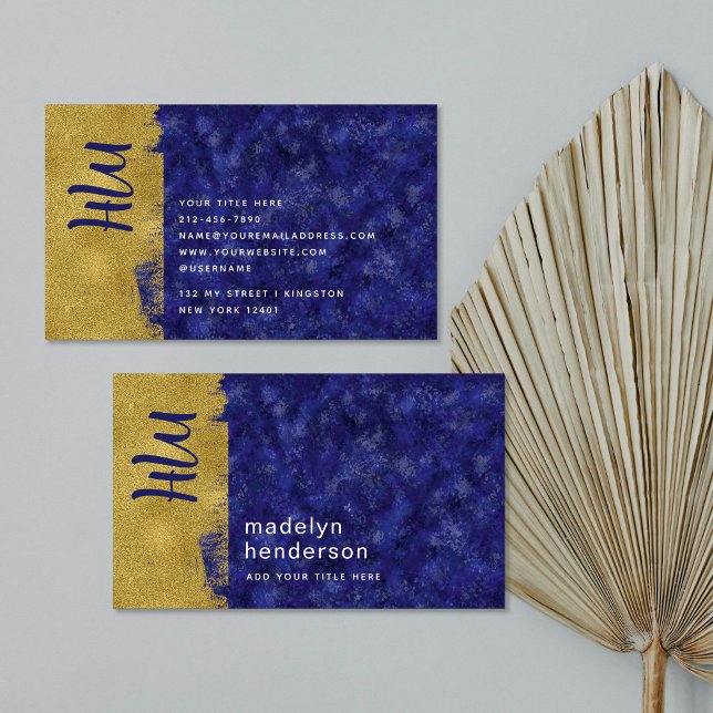 Fett Luxus Saphire Gold Brush Monogram Visitenkarte (Von Creator hochgeladen)