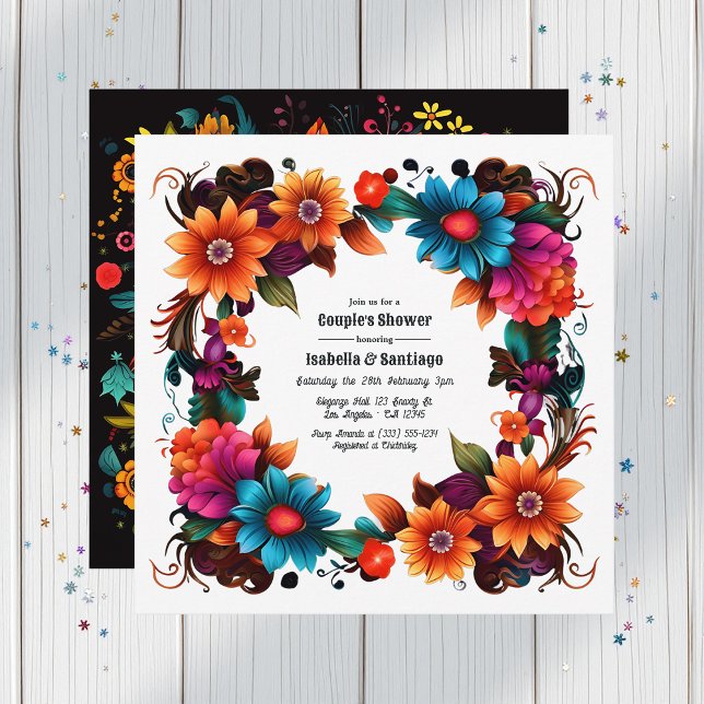Fett mexikanische Fiesta Floral Couple Dusche Einladung (Bold Mexican Fiesta Floral Couple's Shower Invitation)