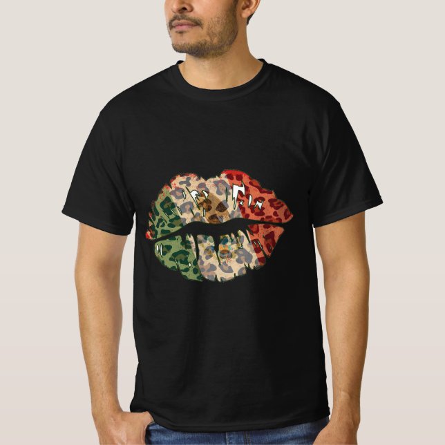 Fett mexikanisches Flag Lips Design T-Shirt (Vorderseite)