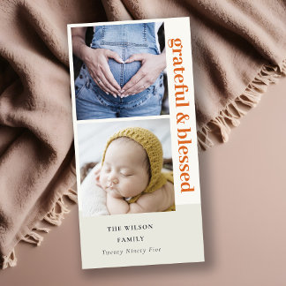 Fett Minimal 2 Foto Rostrot Dankbar & gesegnet Feiertagskarte