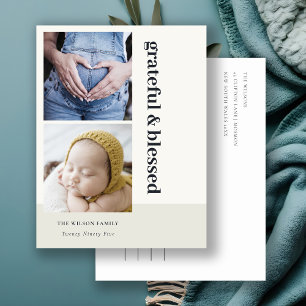 Fett Minimal 2 Foto Schwarz Dankbar und Gesegnet Feiertagspostkarte